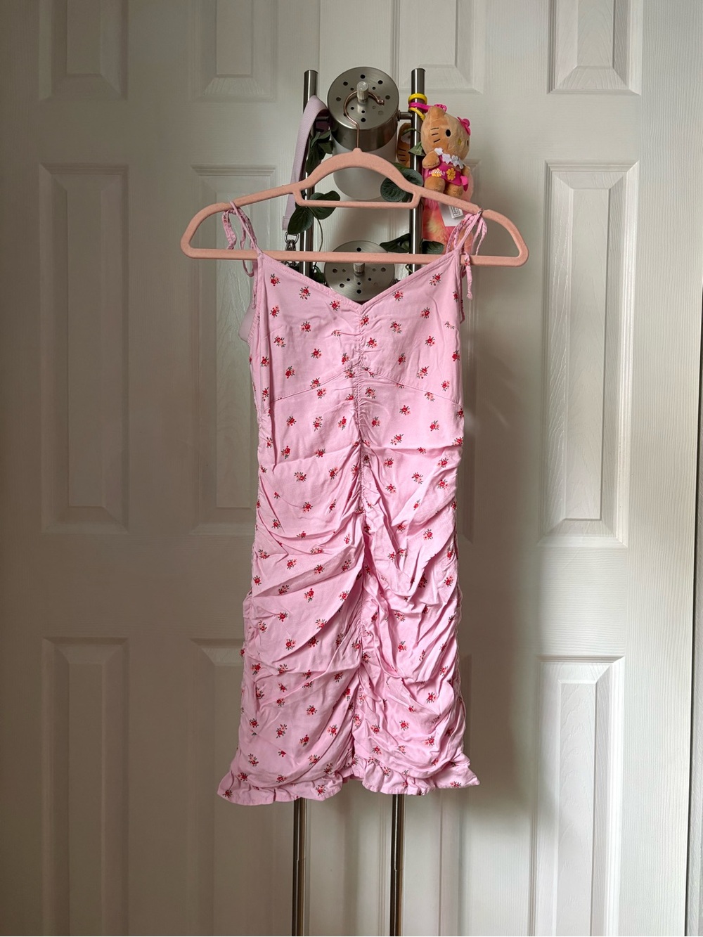 Pink Floral Ruched Womens Dress - Lightweight Summer Slip